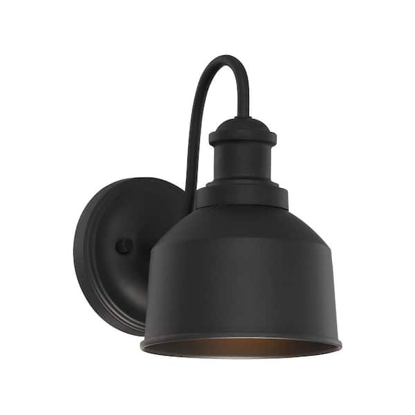 Savoy House 6 in. W x 9 in. H 1-Light Matte Black Hardwired Outdoor Wall Lantern Sconce with Metal Shade