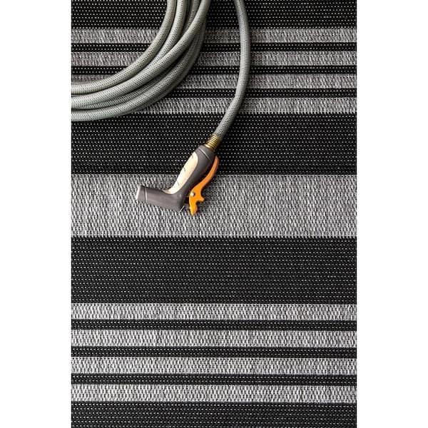 Robin Striped Coastal Gray 8 ft. x 8 ft. Indoor/Outdoor Patio Square Area Rug