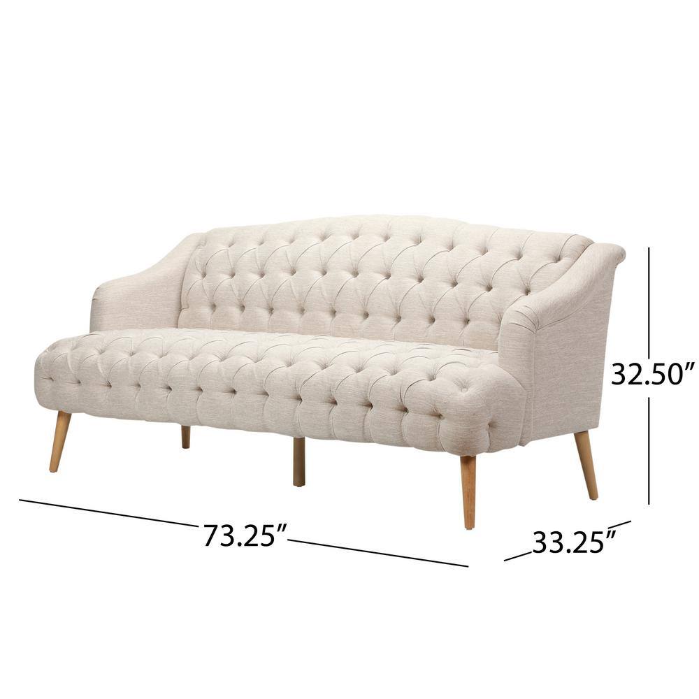 Beige Velvet Tufted Lawson Sofa with Sloped Arms and Wood Frame