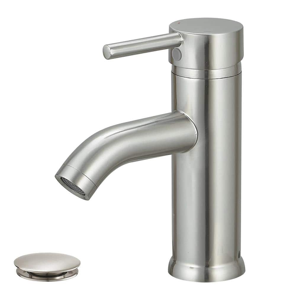 Simple Single-Handle Single-Hole Bathroom Brass Sink Faucet with Pop-Up Drain Assembly Kit Included in Brushed Nickel price history on PriceWatchPro