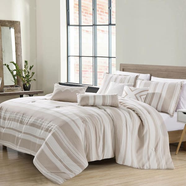 7 Piece Coffee Luxury Bedding Sets - Oversized Bedroom Comforters , Queen
