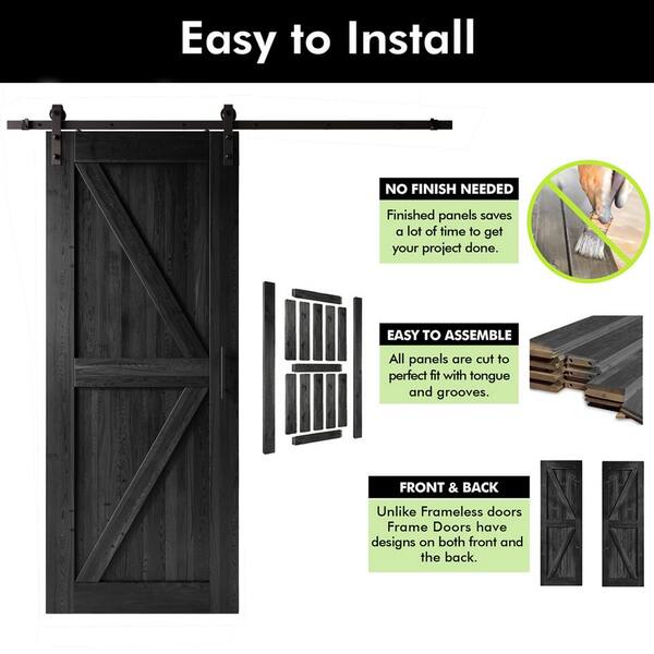 HOMACER 36 in. x 96 in. K-Frame Black Solid Pine Wood Interior