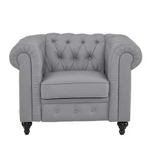 Gray Chesterfield Single Sofa Chair for Living Room,Mid Century Chair W/ Rolled Arms,Tufted Cushion, Solid Wooden Legs