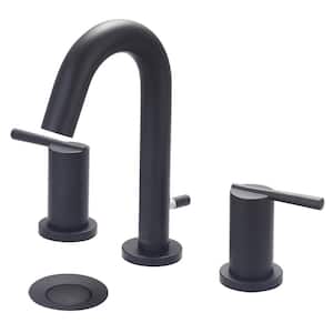 i2v 8 in. Widespread 2-Handle Bathroom Faucet with Brass Pop Up in Matte Black