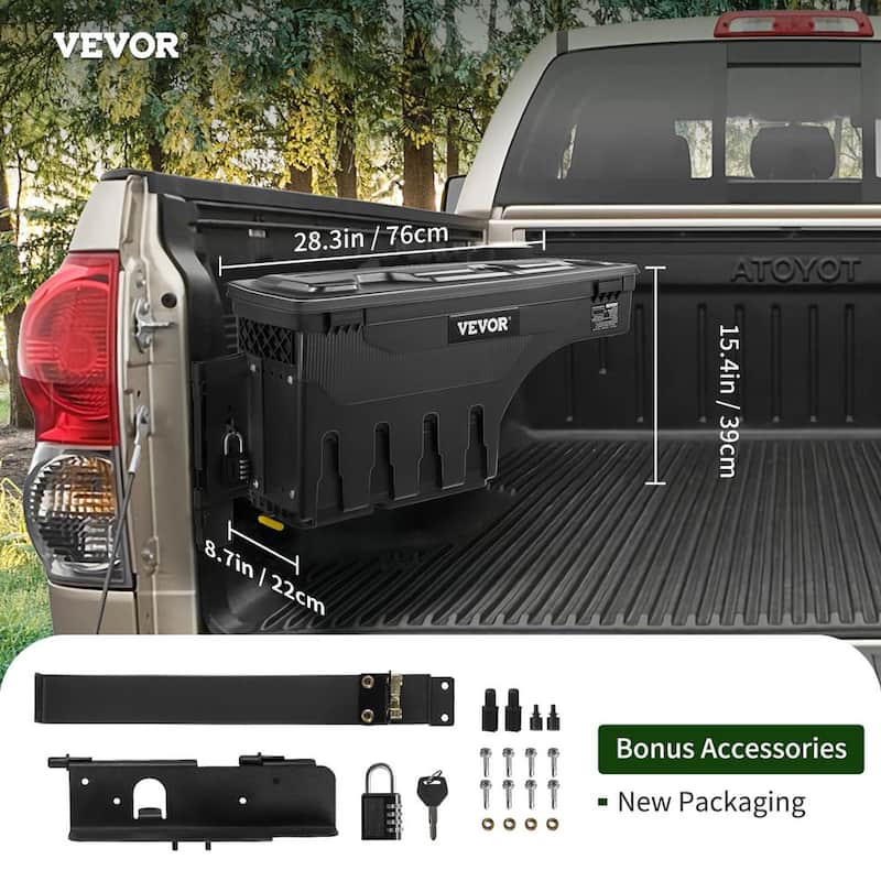 28 in. ABS Truck Bed Storage Box 6.6 Gal. Driver Side Truck Tool Box with Password Padlock for Tundra 2007-2021, Black