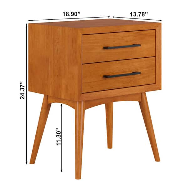 AFI Pasadena Mid Century Modern Light Toffee 2 Drawer Nightstand