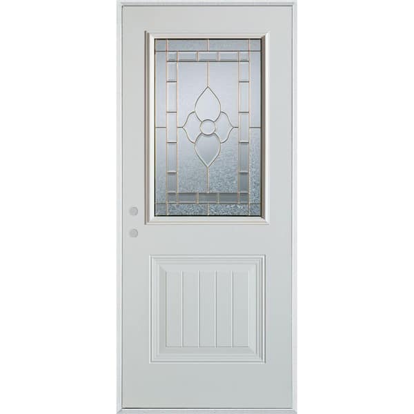 Stanley Doors 32 in. x 80 in. Traditional Brass 1/2 Lite 1-Panel Painted White Right-Hand Inswing Steel Prehung Front Door