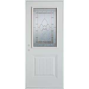 36 in. x 80 in. Traditional Brass 1/2 Lite 1-Panel Prefinished White Right-Hand Inswing Steel Prehung Front Door