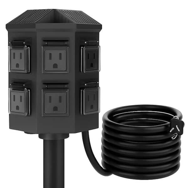 50 ft.Outdoor Power Strip Weatherproof, 6 Grounded Outlets, 15A/3 Conductors, Heavy-Duty Extension Cord, Black 14-Gauge