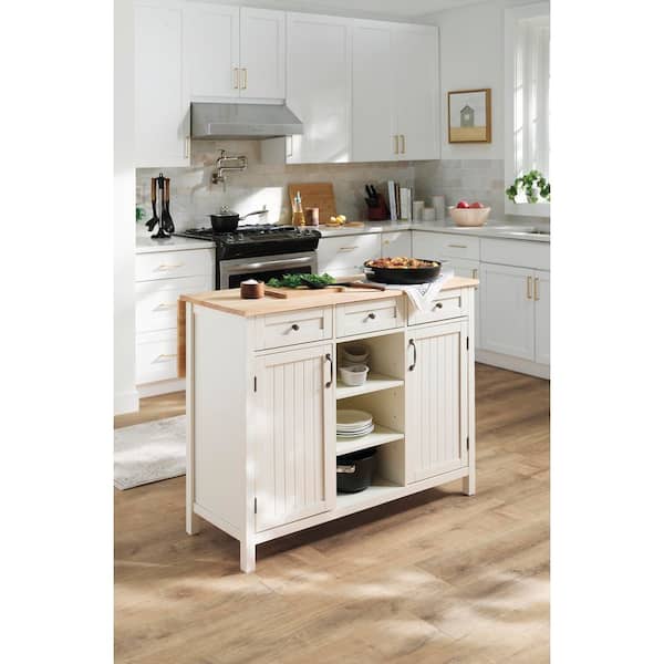 StyleWell Bainport Ivory Wooden Kitchen Island with Natural