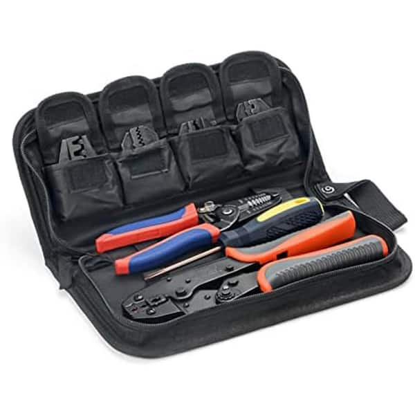 Wire Crimping Tool Set with 5 Interchangeable Dies Ratcheting Crimper and Wire Stripper Cutter Kit (7-Piece)