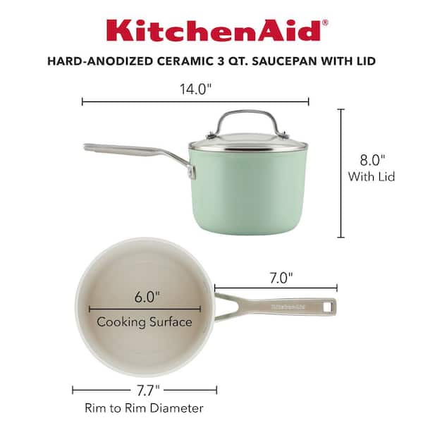 KitchenAid Hard Anodized Ceramic 3 qt. Hard Anodized Aluminum Nonstick Sauce Pan with Lid, Pistachio