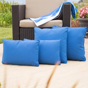 Coronado Blue Lumbar and Square Outdoor Patio Throw Pillows (4-Pack)