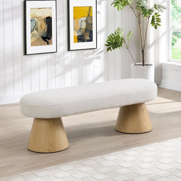 Valentino Modern Boucle Fabric Upholstered Entryway Ottoman Bedroom Bench, Beige