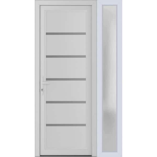 48 in. x 80 in. Right-hand/Inswing Frosted Glass White Silk Steel Prehung Front Door with Hardware