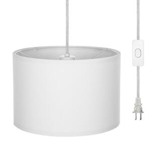 60 -Watt 1 Light White Hanging Ceiling Shaded Pendant Light with Fabric Lamp Shade, No Bulbs Included
