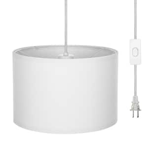 60-Watt 1-Light White Hanging Ceiling Shaded Pendant Light with Fabric Lamp Shade, No Bulbs Included