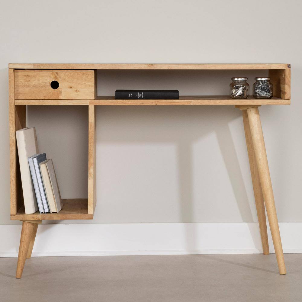 Natural Rubberwood 39" Scandinavian Computer Desk with Drawer
