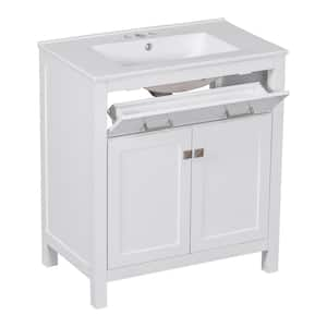 30 in. W x 18.3 in. D x 33.6 in. H Single Sink Freestanding Bath Vanity in White with White Ceramic Top