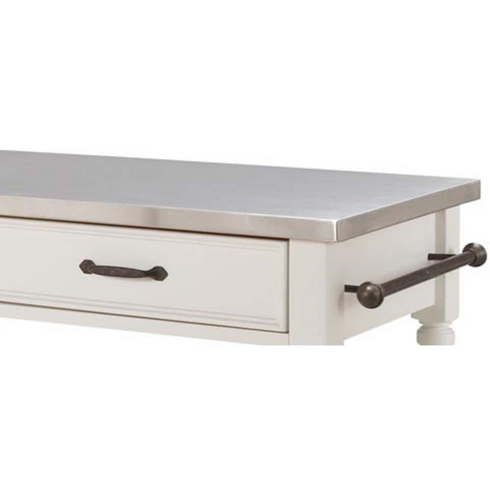 Savannah White Kitchen Cart with Stainless Top - thumbnail 9