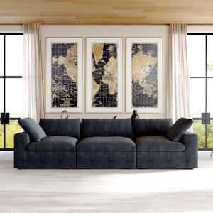 120.45 in. Modular Square Arm 3-Piece 30% Linen Down Filled Seperable 3-Seater Rectangle Sectional Sofa Couch in Black