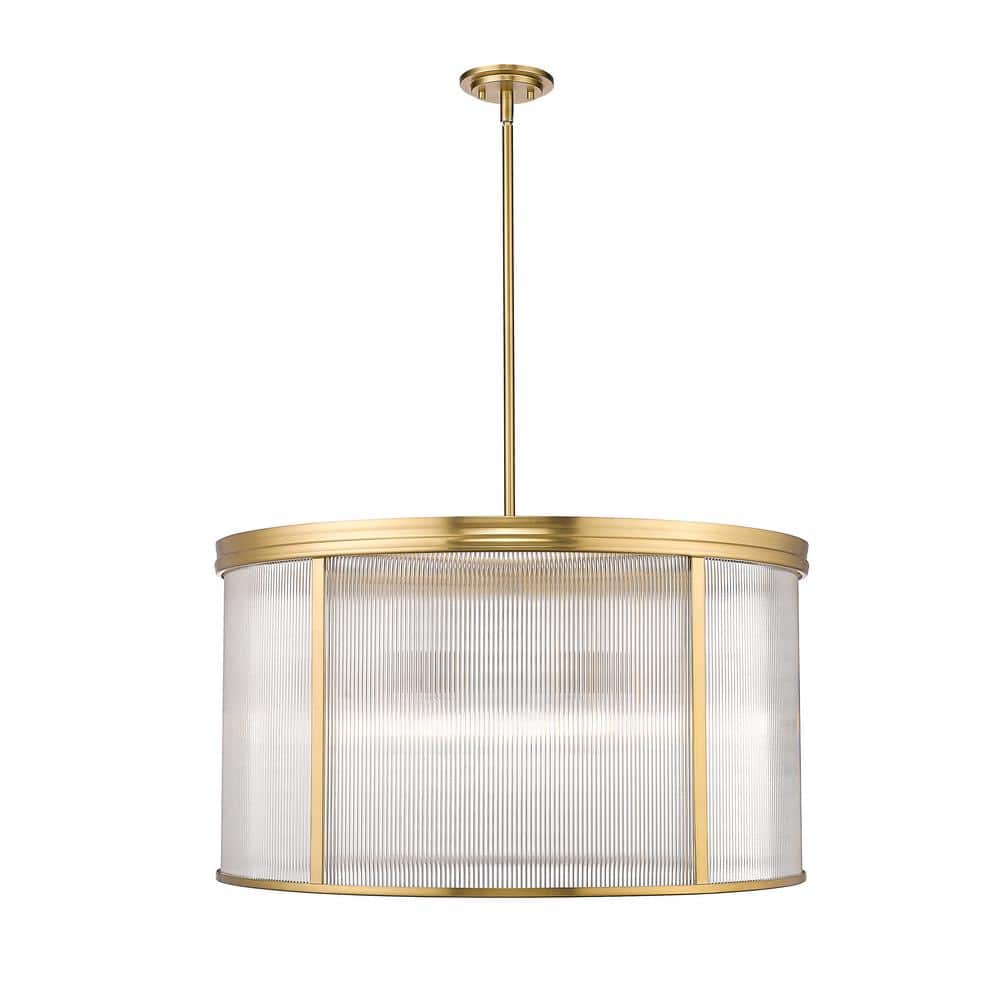 Carnaby 32.25 in. 9 light Modern Gold Chandelier with Clear Ribbed Glass Sh