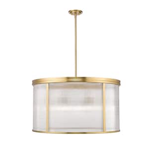 Carnaby 32.25 in. 9 light Modern Gold Chandelier with Clear Ribbed Glass Shades