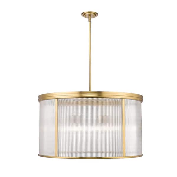 Unbranded Carnaby 32.25 in. 9 light Modern Gold Chandelier with Clear Ribbed Glass Shades