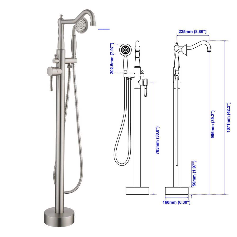 Brushed Nickel Freestanding Tub Faucet with Hand Shower