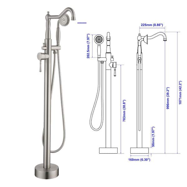 UKISHIRO Single-Handle Freestanding Tub Faucet Bathtub Filler with Hand Shower in Brushed Nickel