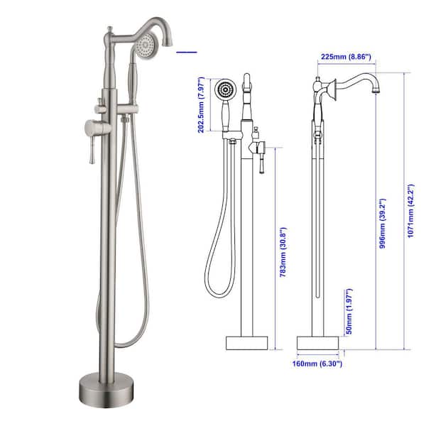 WATWAT Single-Handle Freestanding Tub Faucet Bathtub Filler with Hand Shower in Brushed Nickel
