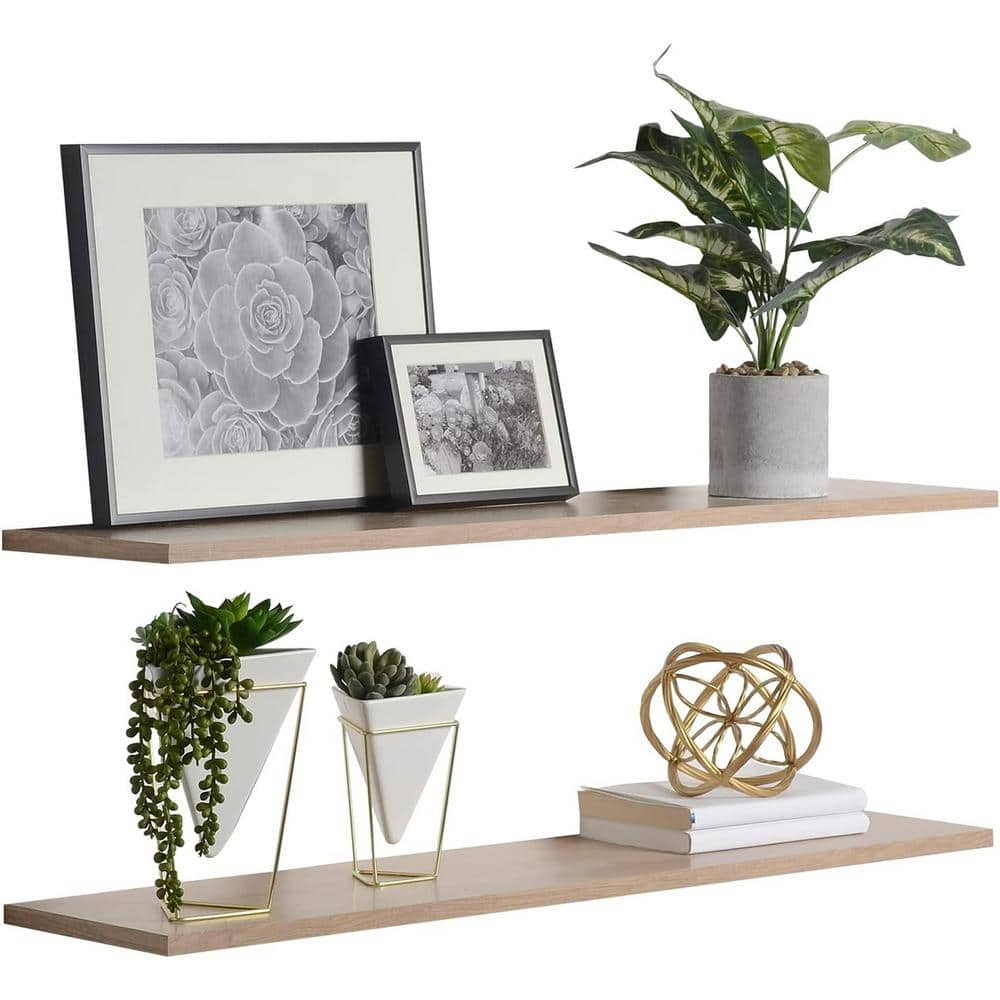 Delta 36 in. W x 0.5 in. H x 10 in. D Light Oak Floating Decorative Wall Shelf (2-Pack)