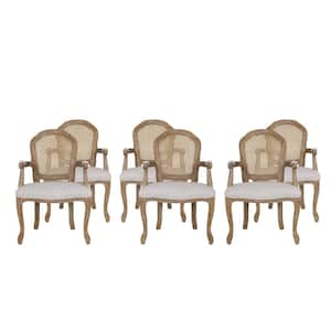 McKone Light Gray and Natural Wood and Cane Upholstered Dining Arm Chair (Set of 6)