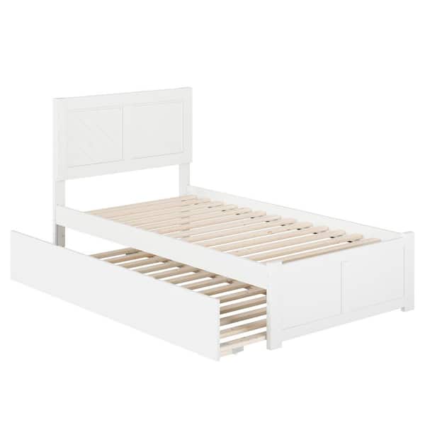 Canyon White Solid Wood Frame Twin Platform Bed with Footboard and Twin XL Trundle