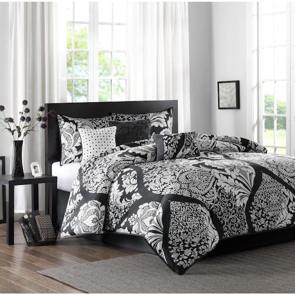 Madison Park Marcella 7-Piece Black Cotton Cal King Comforter Set