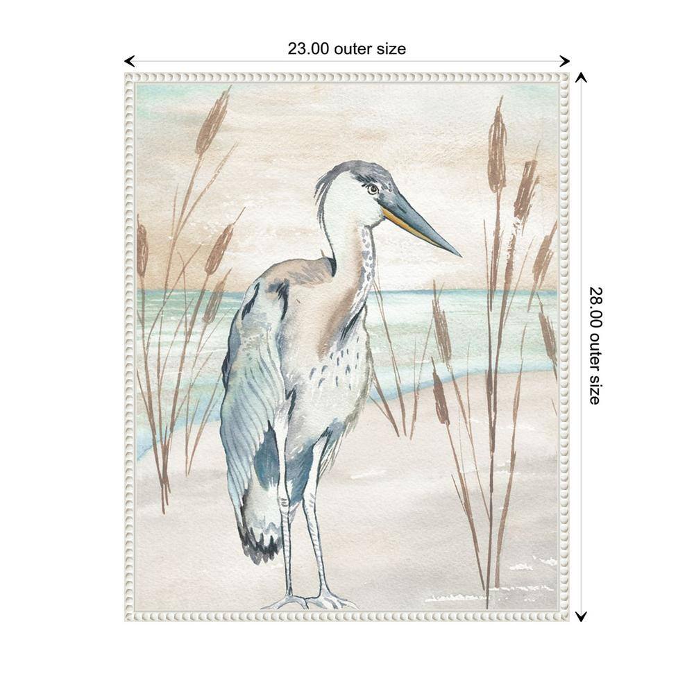 Heron by Beach Grass Nautical Canvas Framed Wall Art