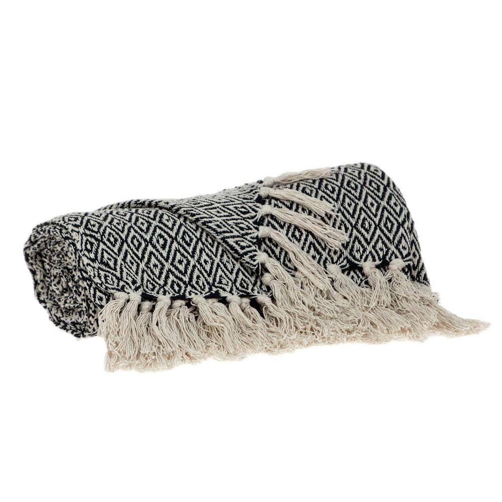 Sasha Casual Black and Beige Wool Handloom Throw Blanket