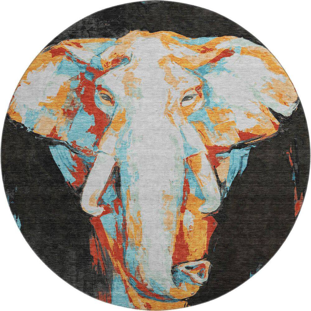 Mayfield Premium Machine Washable Abstract AMF2279 Black 8 ft. x 8 ft. Round Rug price history on PriceWatchPro