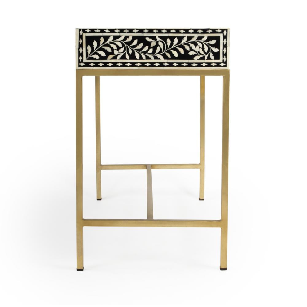 Black Bone Inlay Writing Desk with Drawer, 36"