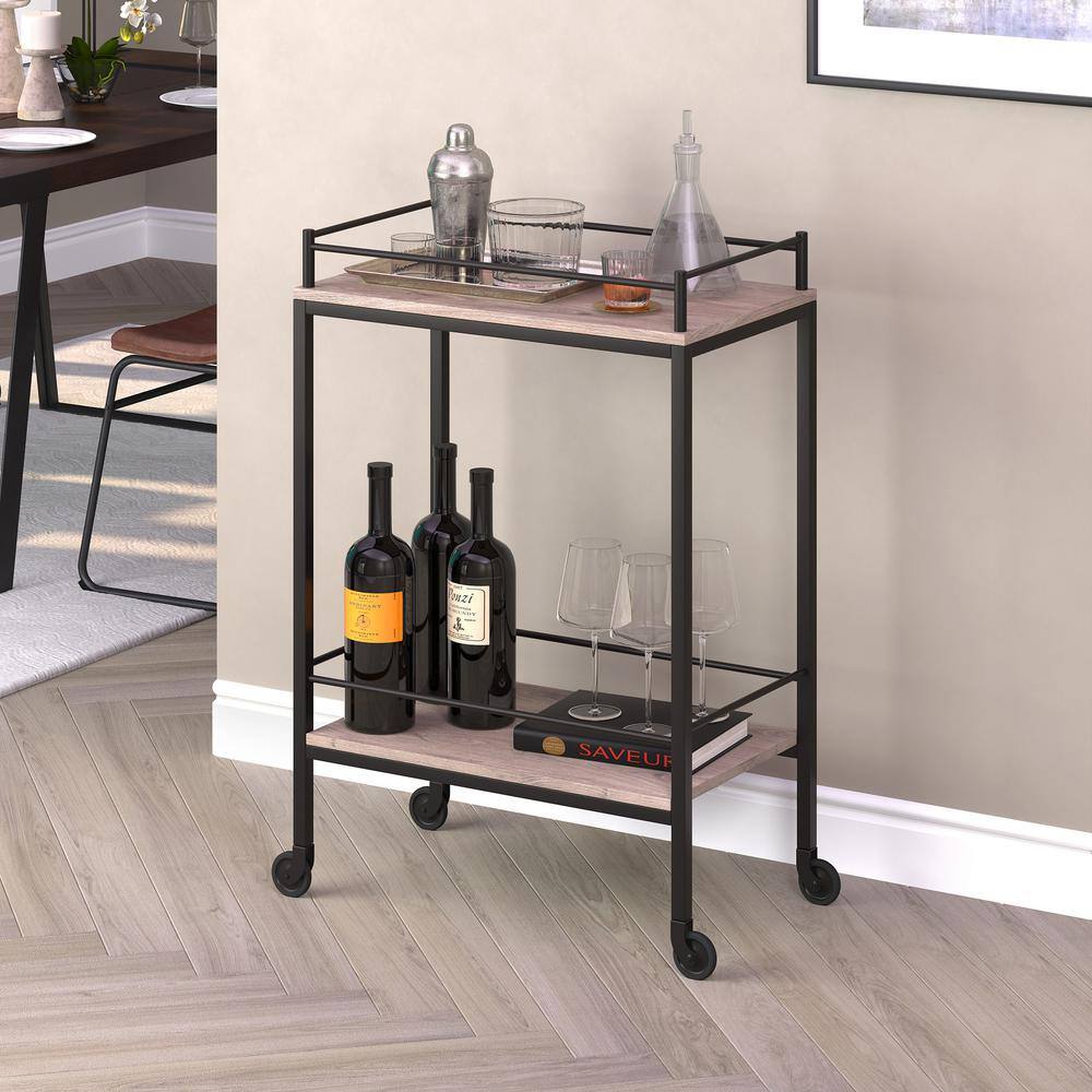 Barnes Modern Bar Cart with Storage - Antiqued Gray Oak