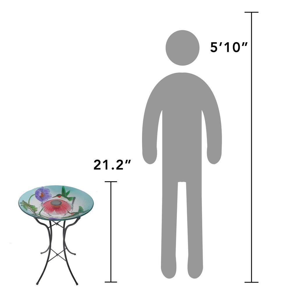 18" Multicolor Glass Hummingbird Solar Bird Bath with Stand