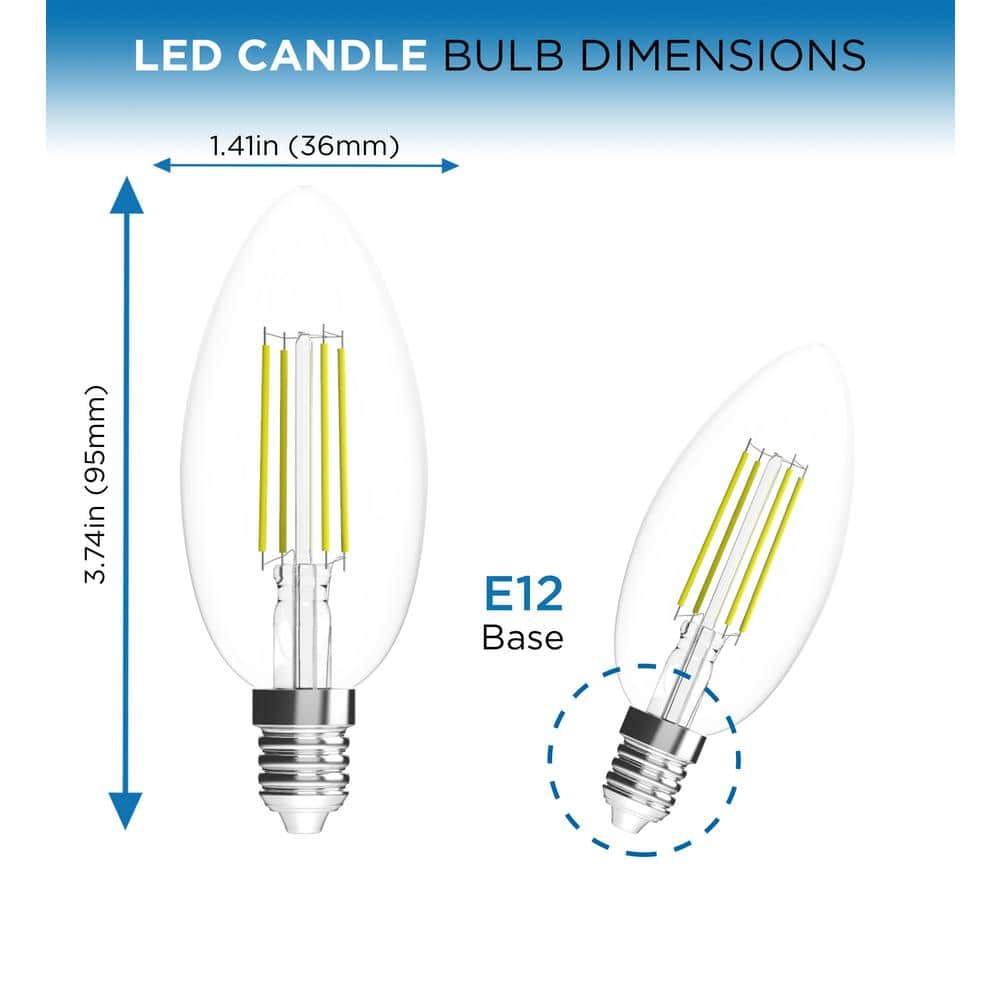 Clear Dimmable LED Filament B11 E12 Light Bulbs, 12-Pack