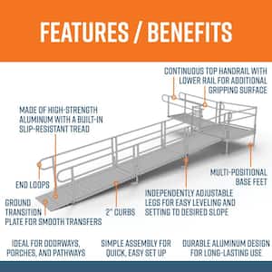 PATHWAY 24 ft. L-Shaped Aluminum Wheelchair Ramp Kit with Solid Surface Tread, 2-Line Handrails and 5 ft. Turn Platform