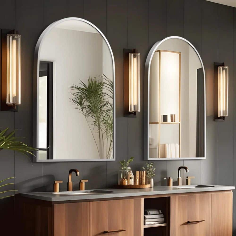 Dovelina 24 in. W x 36 in. H Arched Wall Mirror Silver Metal Framed ...