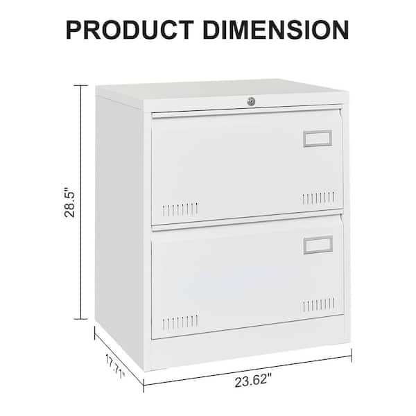 2-Drawer White Metal 23.6 in. W Lateral Lockable File Cabinet for Home Office