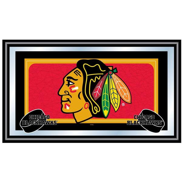 Trademark NHL Chicago Blackhawks Logo 15 in. x 26 in. Black Wood Framed Mirror