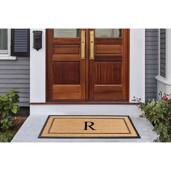 A1 Home Collections A1hc Markham Picture Frame Black/Beige 30 in. x 60 in. Coir and Rubber Flocked Large Outdoor Monogrammed x Door Mat