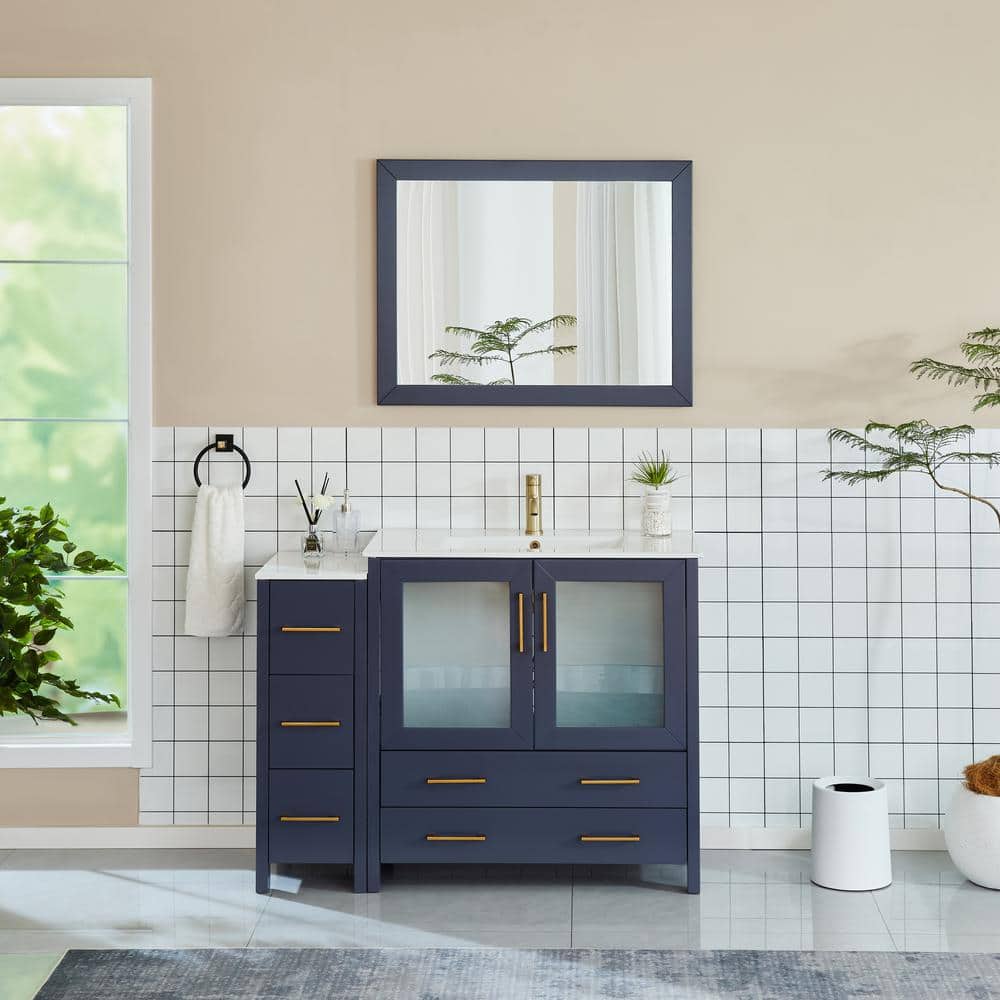 Brescia 48 in. W x 18 in. D x 36 in. H Single Sink Bathroom Vanity in Blue with White Ceramic Top and Mirror price history on PriceWatchPro