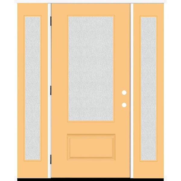 Steves & Sons Legacy 64 in. x 80 in. 3/4-Lite Rain Glass RHOS Jackfruit Finish Fiberglass Prehung Front Door with dB 12 in. SL