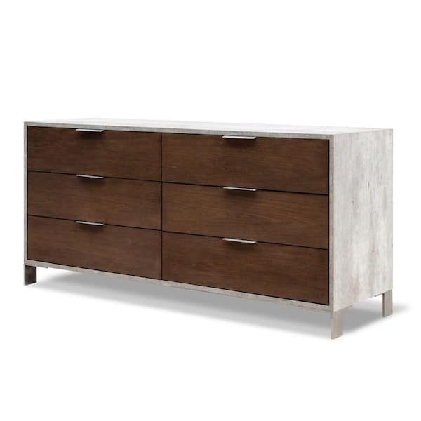 Benjara 20 in. Brown and White 6-Drawer Wooden Dresser Without Mirror